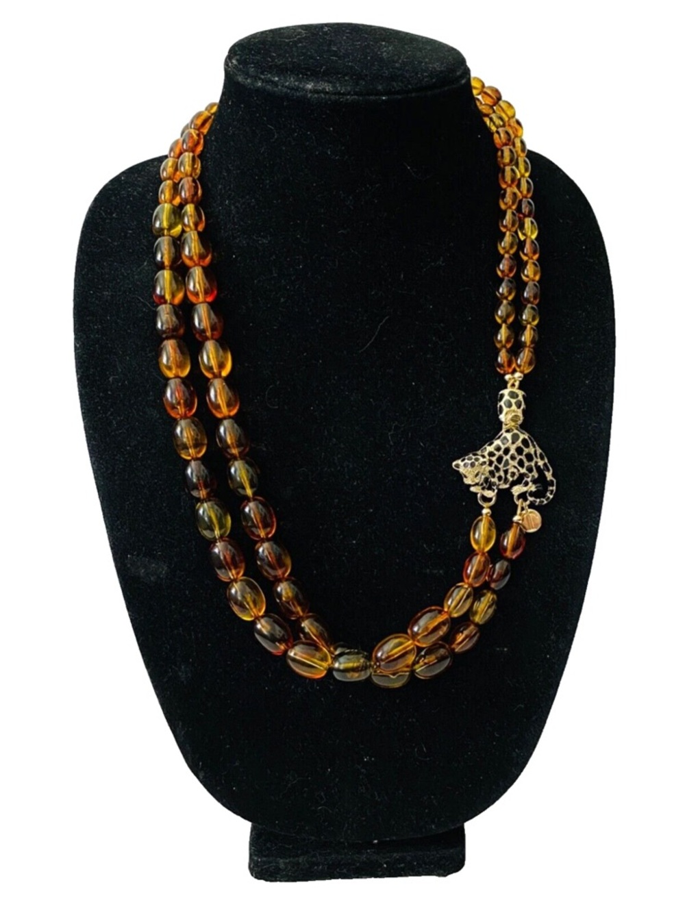 Talbots Leopard Cat Iced Tea Applejuice Plastic Graduated Bead Necklace 26.5"